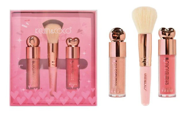 kit rubor/ iluminador/ brocha kevin&coco