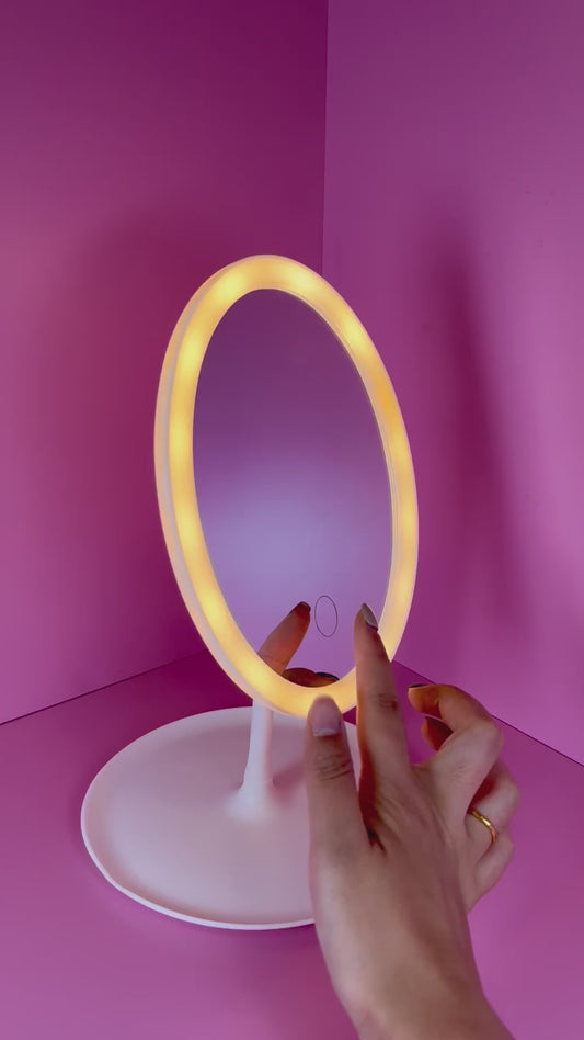 Espejo Luz Led - Diseño Ovalado organizador Rosado