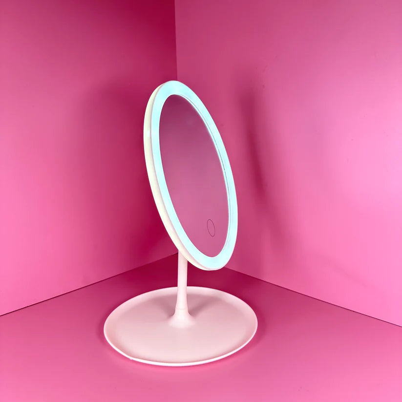 Espejo Luz Led - Diseño Ovalado organizador Rosado